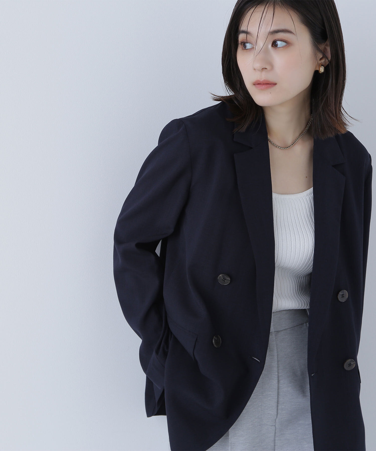  「ライトボクシーダブルジャケット」|ブルゾン・スタジャン|ネイビー