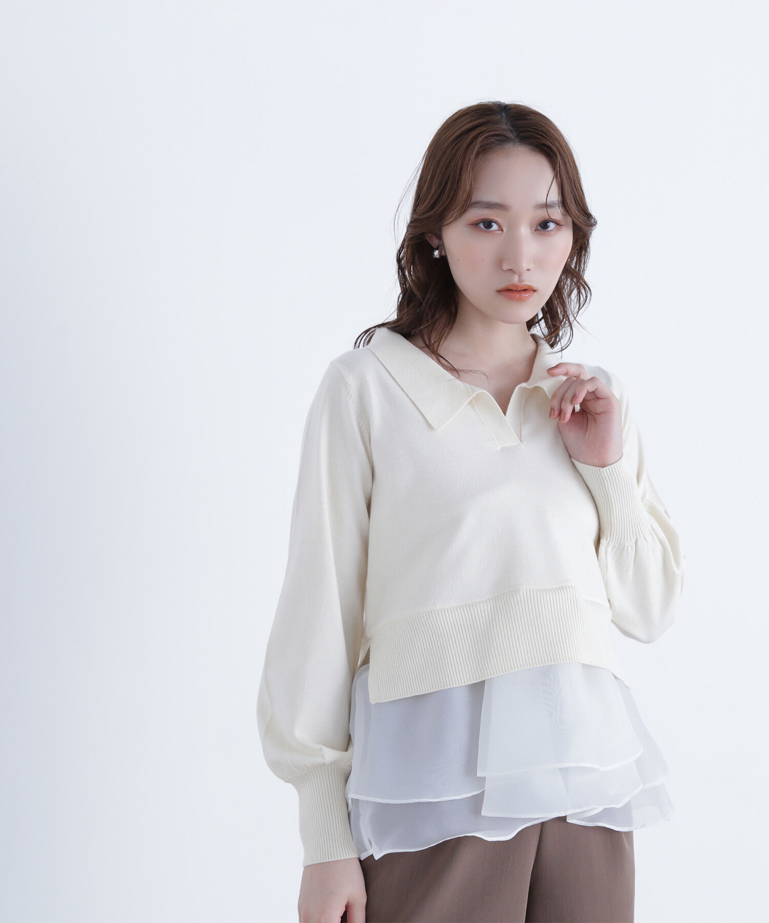  「オーガンドッキングスキッパーニット」|ニット・セーター|エクリュ1