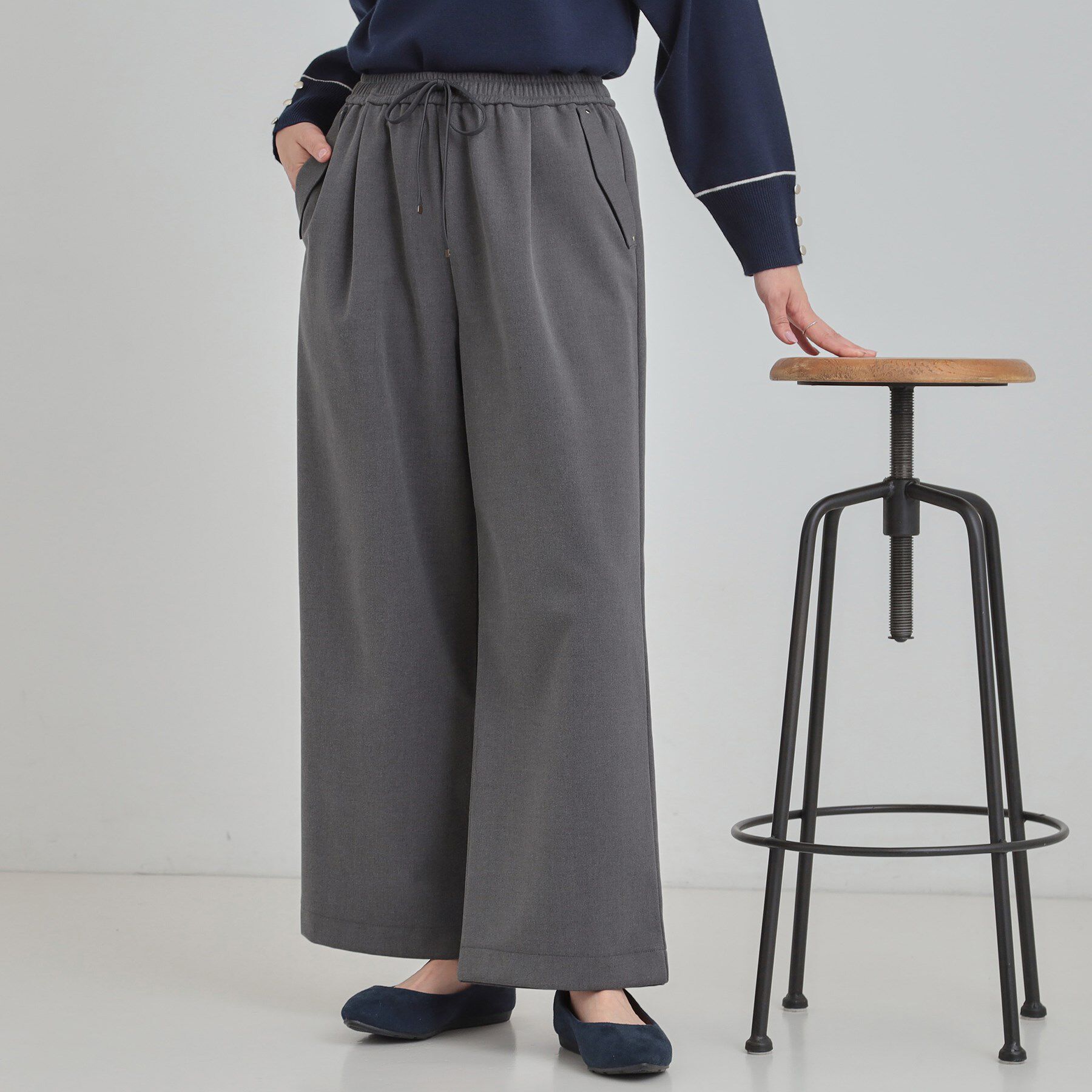 SHOO･LA･RUE「【風を通しにくい】フラップイージーワイドパンツ」|その他|グレー(012)