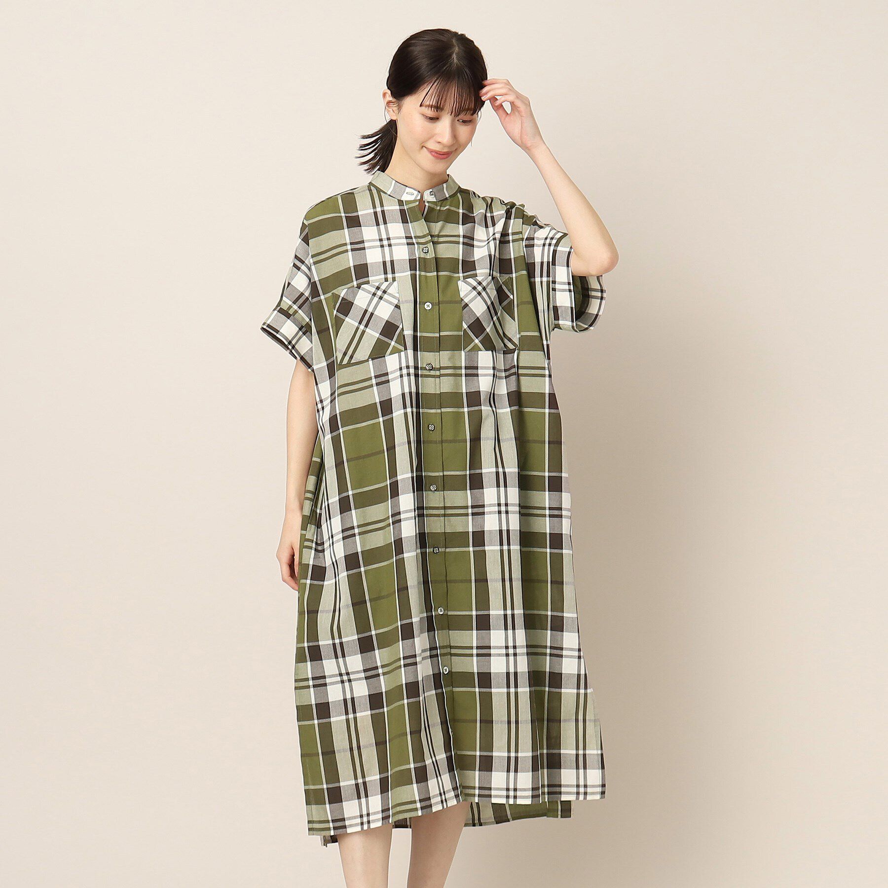 Dessin「アソート柄ロングシャツワンピース」|ワンピース|オリーブグリーン(2