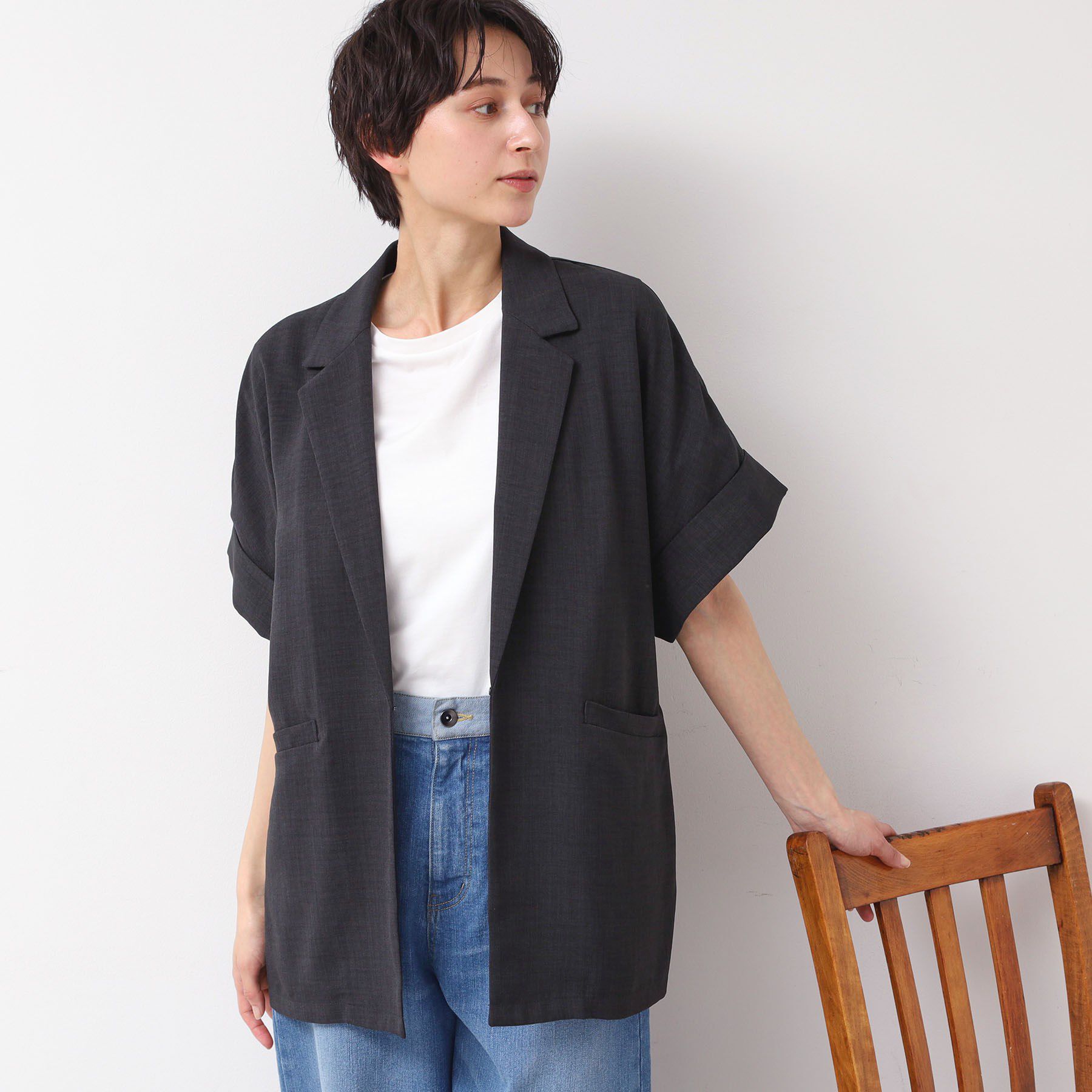 Dessin「【洗える】半袖テーラードジャケット」|テーラードジャケット|チャコールグレー(0