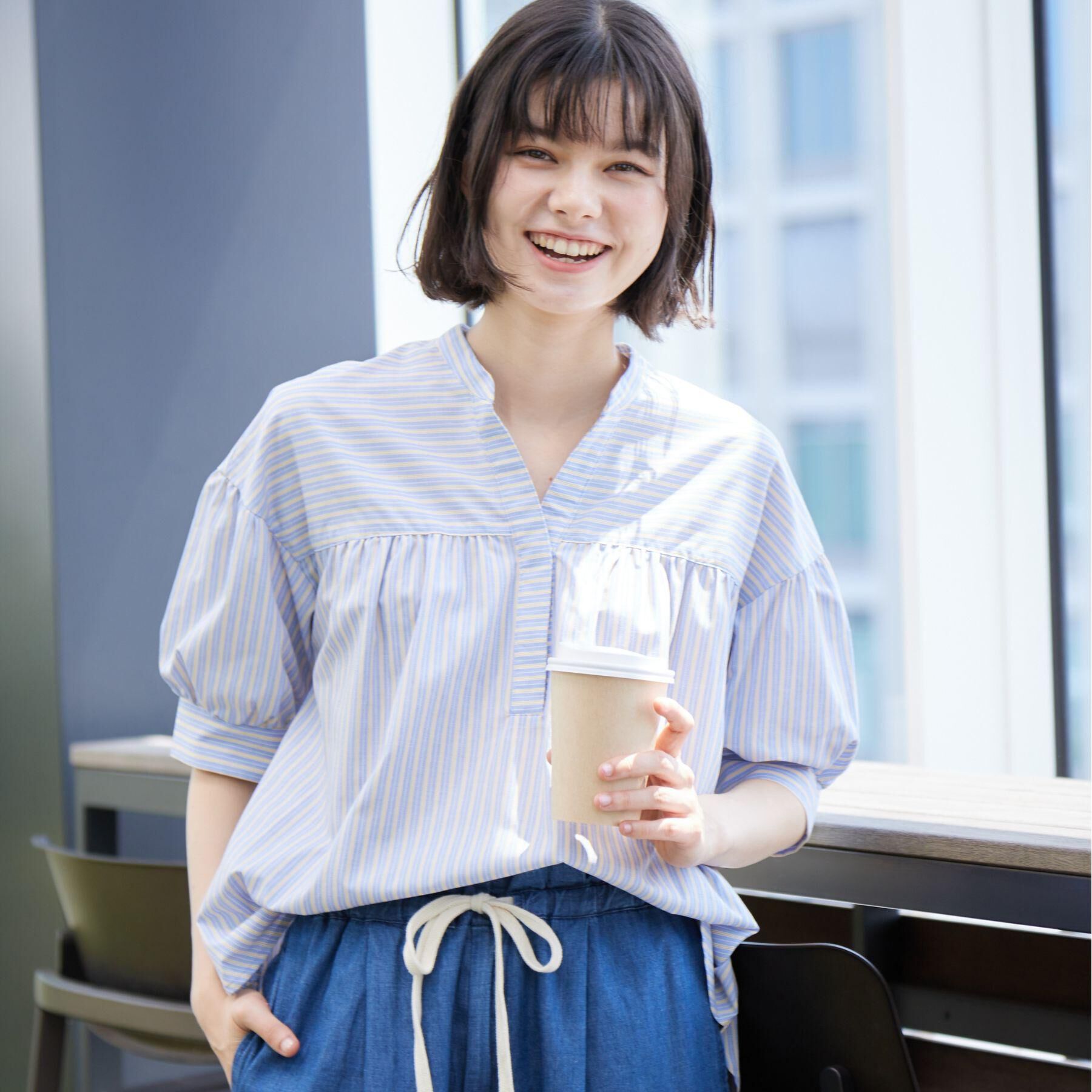 Dessin「【洗える・4サイズ展開】フロントスリット五分袖ブラウス（XS～L）」|シャツ・ブラウス|