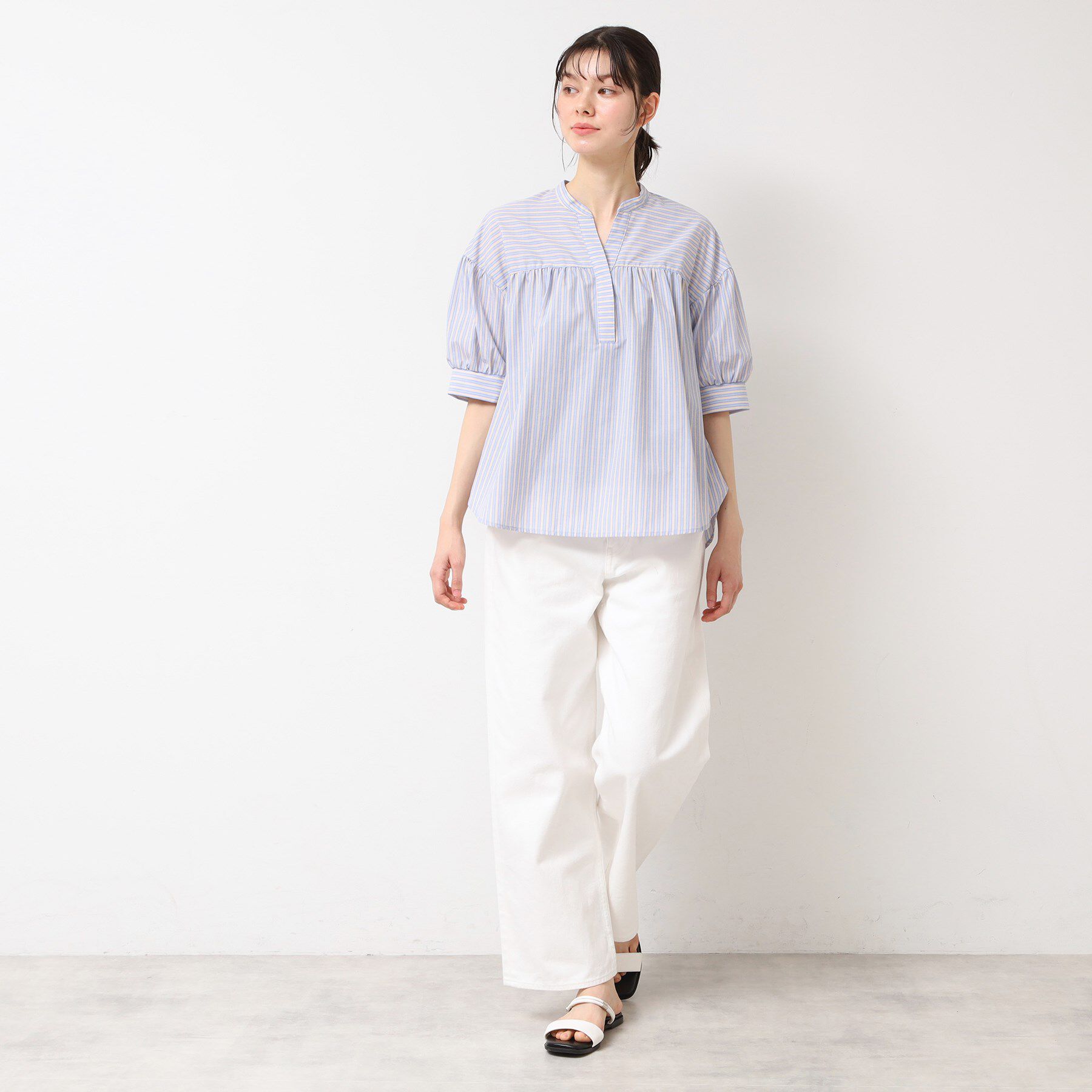 Dessin「【洗える・4サイズ展開】フロントスリット五分袖ブラウス（XS～L）」|シャツ・ブラウス|