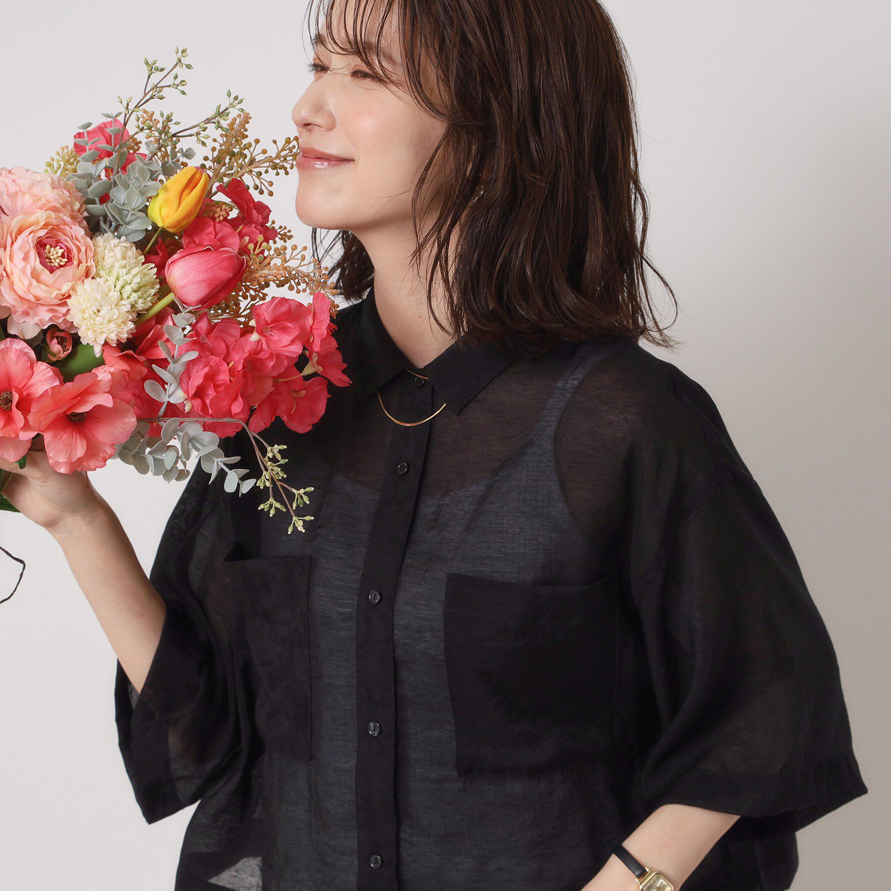 ITS&rsquo;DEMO「【手洗い可】シアーショート丈シャツ」|シャツ・ブラウス|