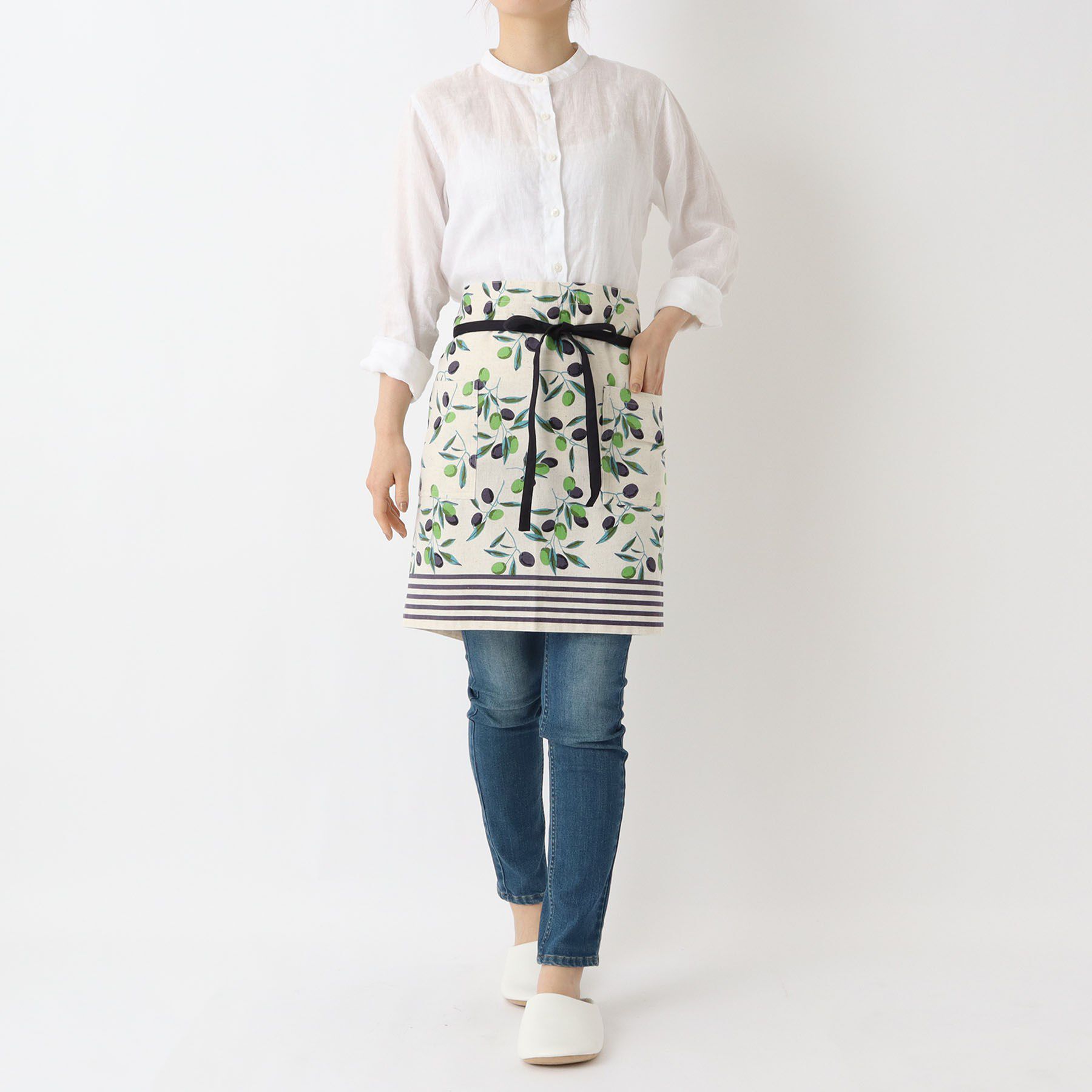 212 KITCHEN STORE「オリーブボーダー ギャルソンエプロン NT」|食器・キッチングッズ|