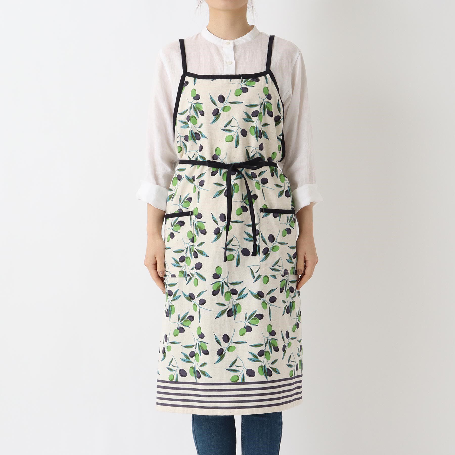 212 KITCHEN STORE「オリーブボーダー ロングエプロン NT」|食器・キッチングッズ|