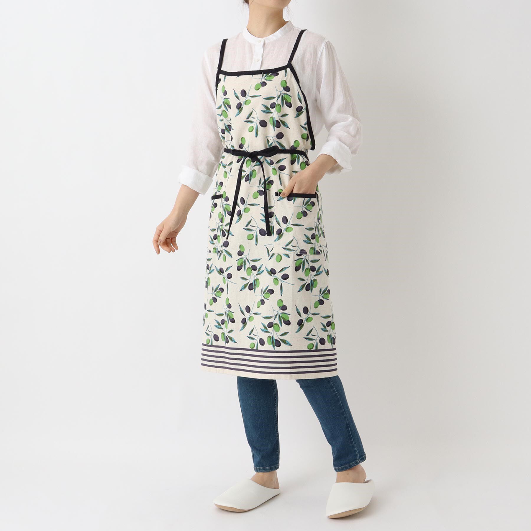 212 KITCHEN STORE「オリーブボーダー ロングエプロン NT」|食器・キッチングッズ|