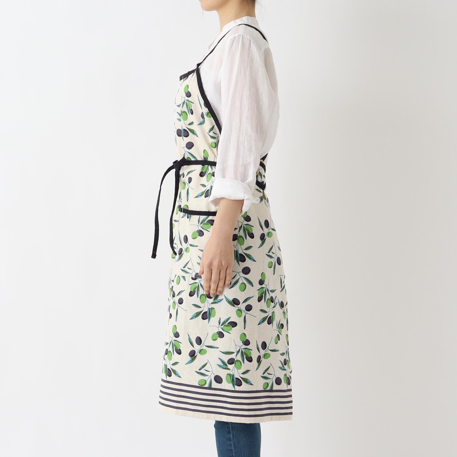 212 KITCHEN STORE「オリーブボーダー ロングエプロン NT」|食器・キッチングッズ|