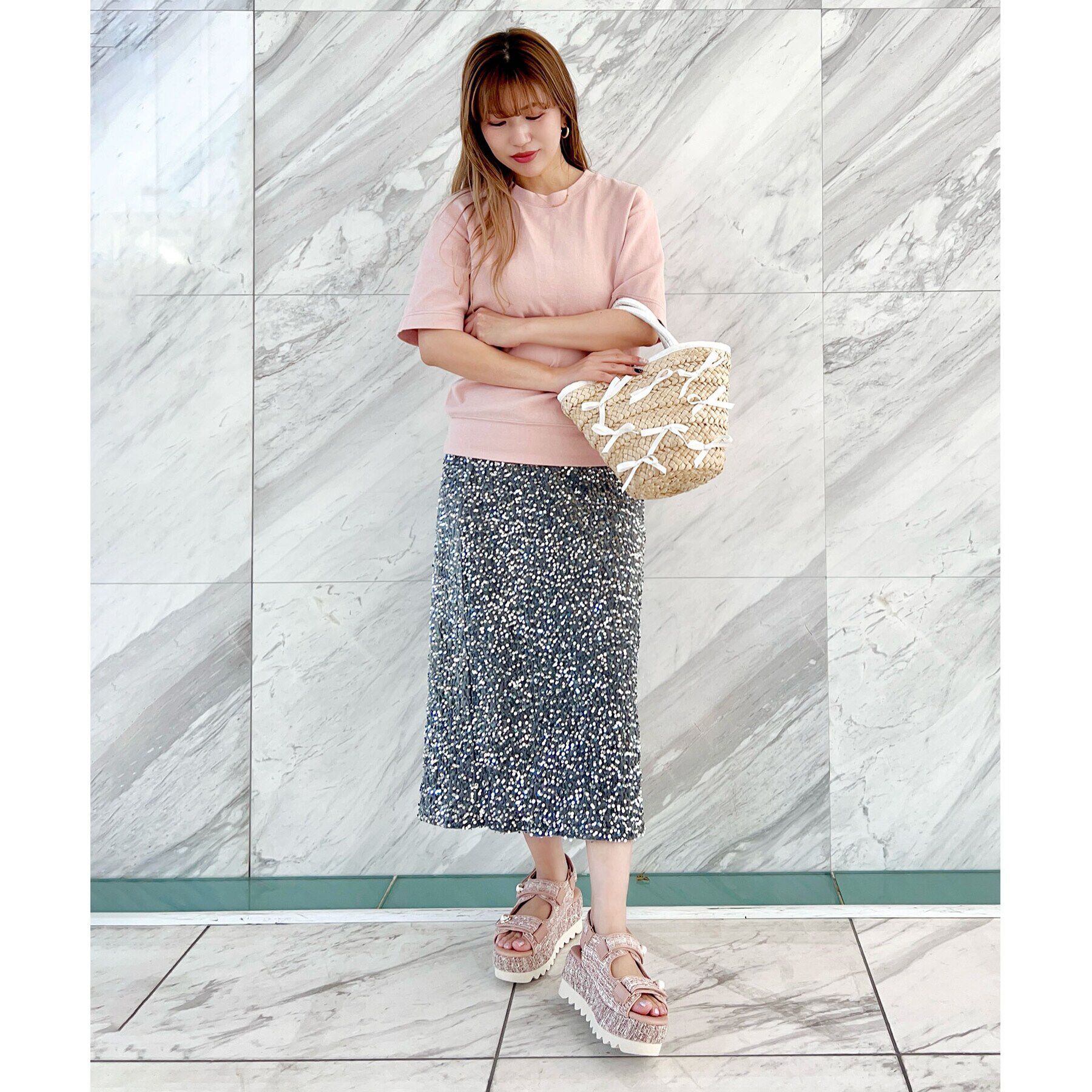 ESPERANZA「ツイードパール調厚底スポーツサンダル 24SS」|サンダル|