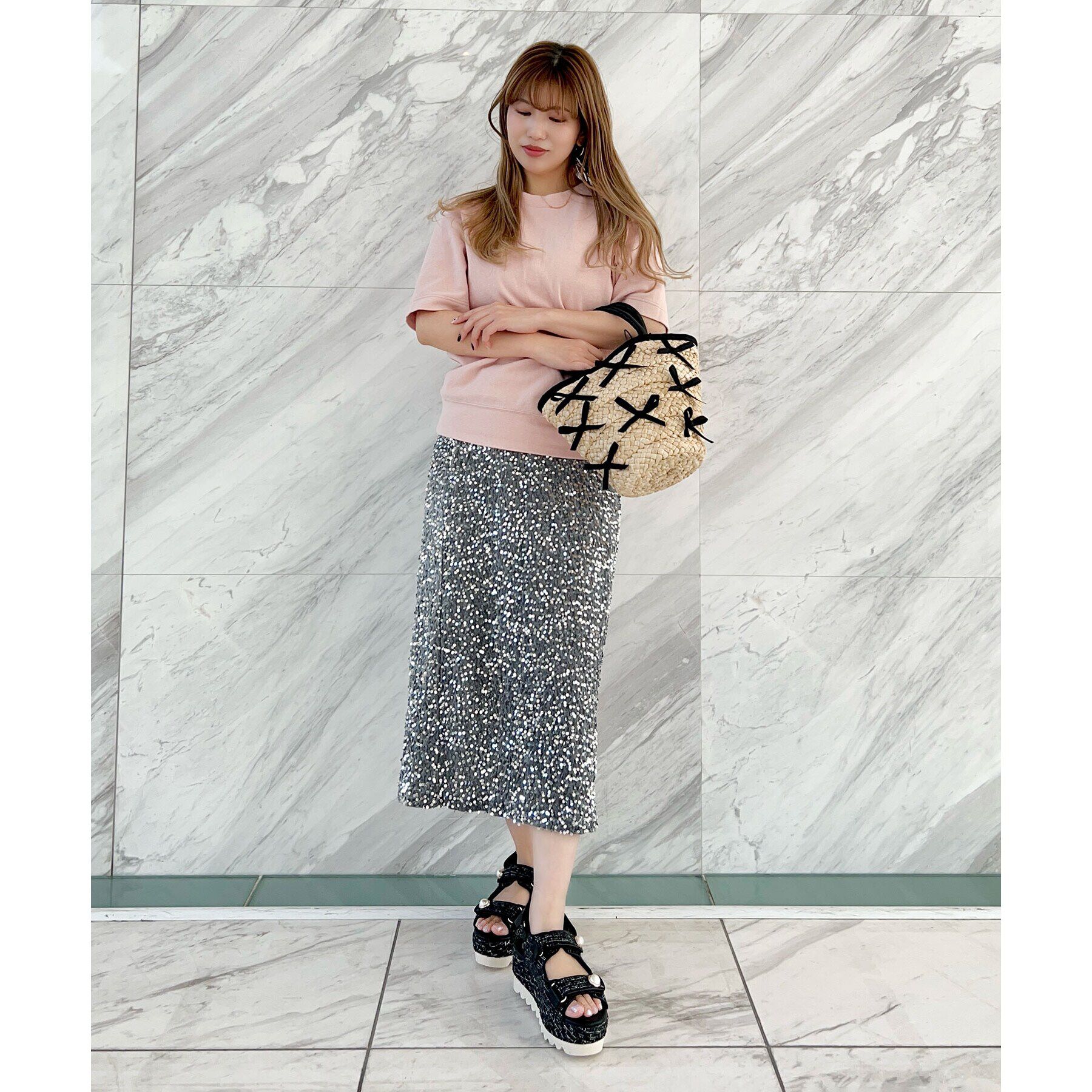 ESPERANZA「ツイードパール調厚底スポーツサンダル 24SS」|サンダル|