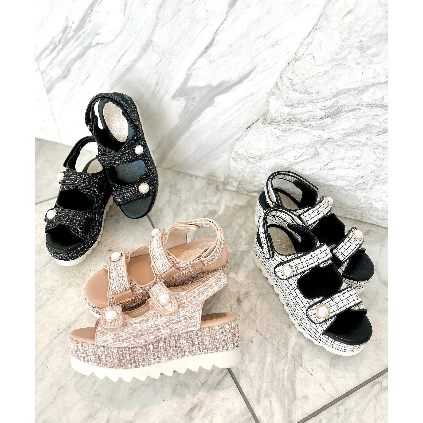 ESPERANZA「ツイードパール調厚底スポーツサンダル 24SS」|サンダル|