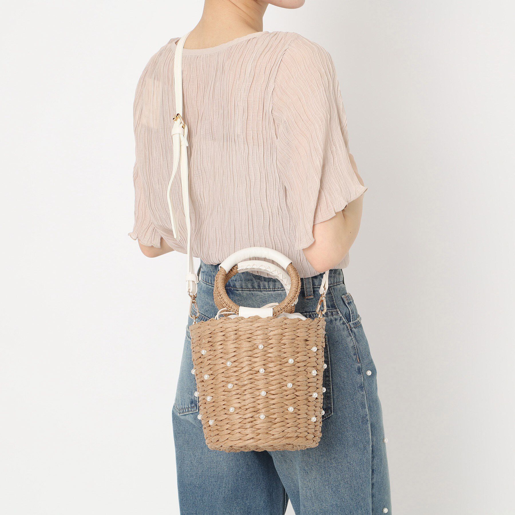 Ober Tashe「雑材2WAYパール調付バケツショルダー」|ハンドバッグ|