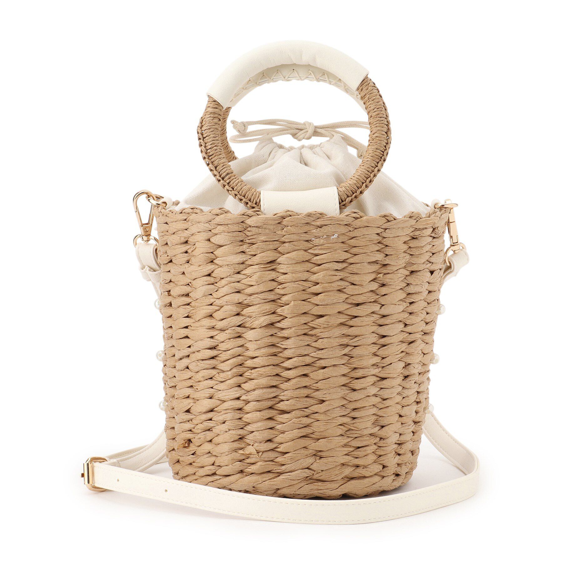 Ober Tashe「雑材2WAYパール調付バケツショルダー」|ハンドバッグ|