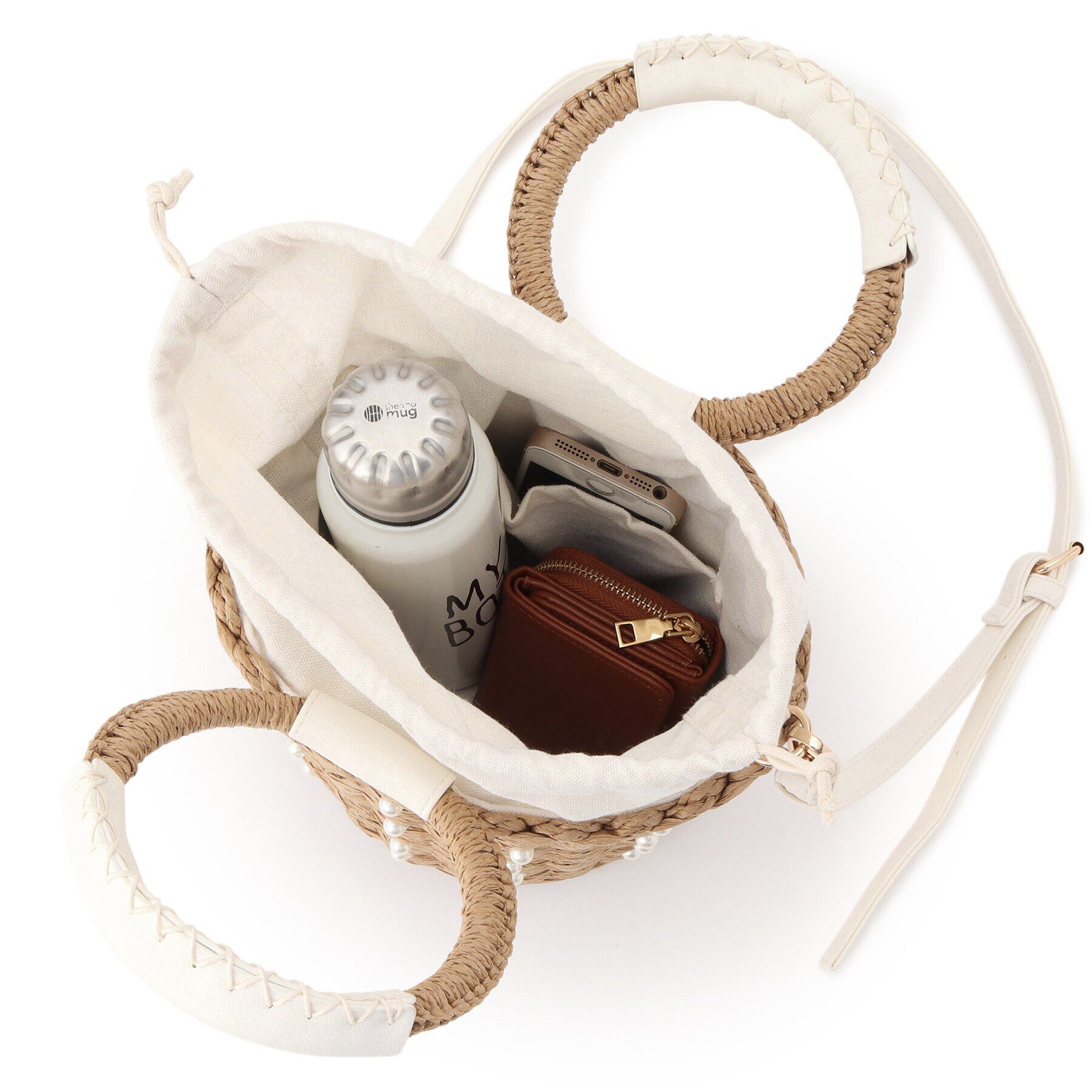 Ober Tashe「雑材2WAYパール調付バケツショルダー」|ハンドバッグ|