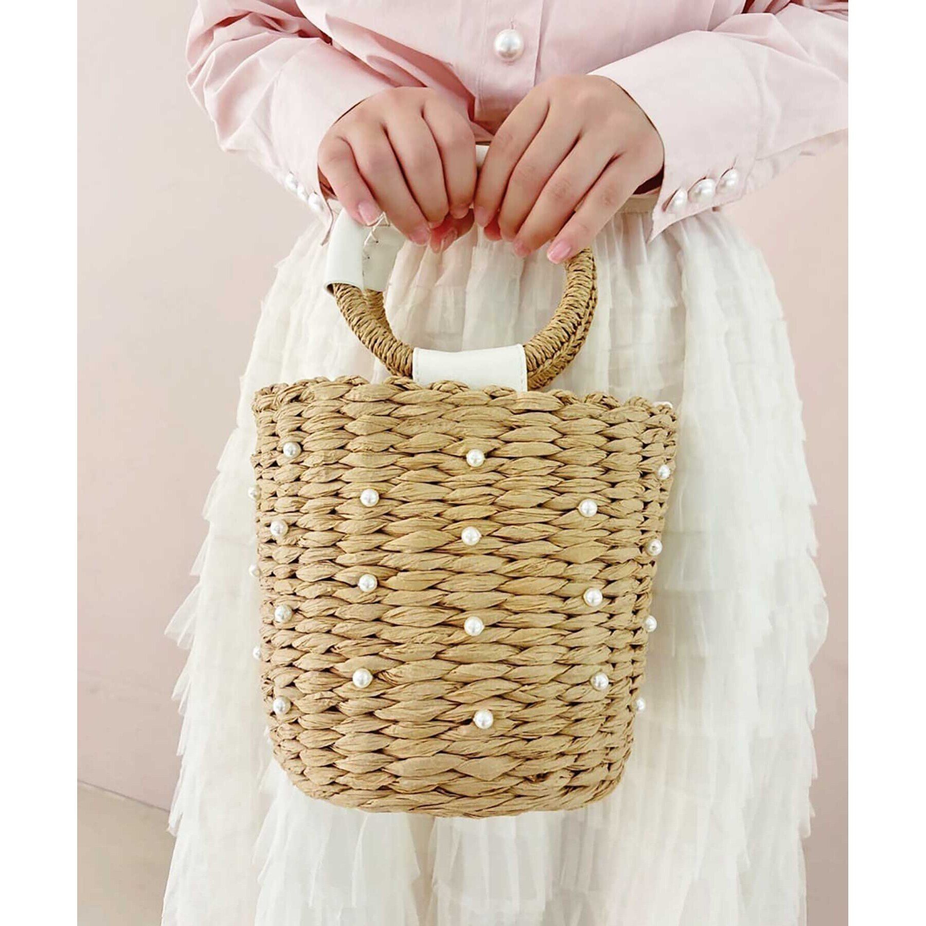 Ober Tashe「雑材2WAYパール調付バケツショルダー」|ハンドバッグ|