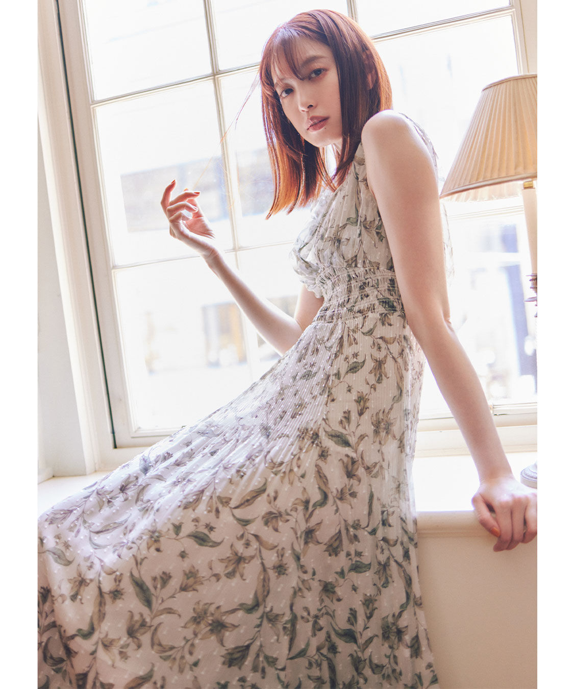 COCO DEAL「ショルダーギャザーフラワープリントワンピース」|ワンピース|グレージュ系