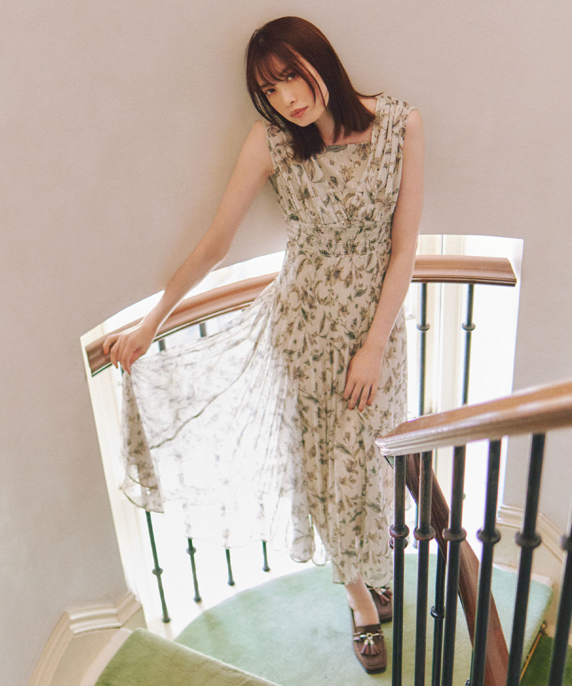 COCO DEAL「ショルダーギャザーフラワープリントワンピース」|ワンピース|