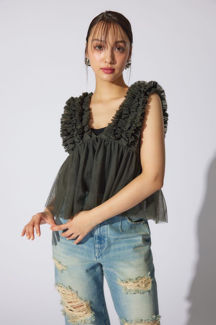 rienda「ボリュームチュールペプラムブラウス」|シャツ・ブラウス|KHA