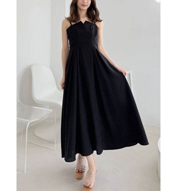 MERCURYDUO「リネンライクバックレースアップキャミワンピース」|ワンピース|ブラック