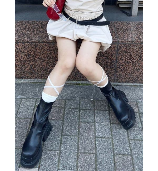 EVRIS「プラットフォームショートブーツ」|ショートブーツ|ブラック