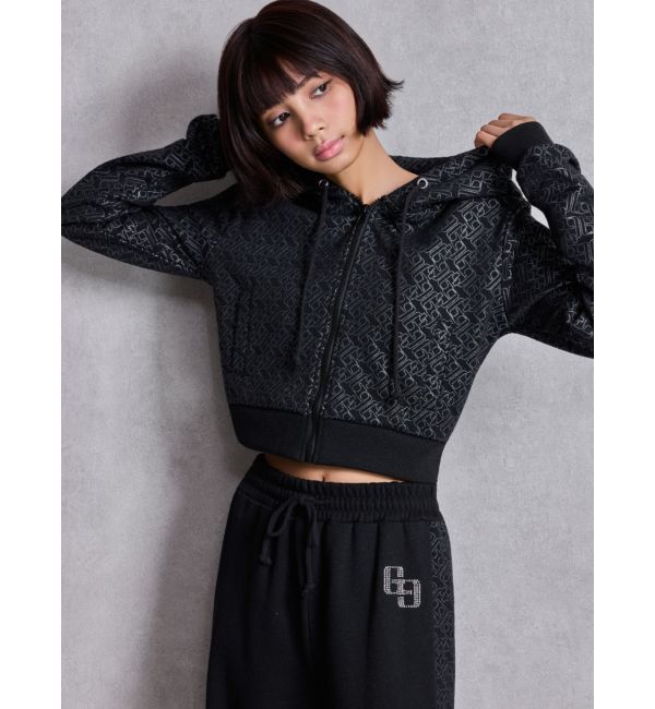 GYDA「GG chain glitter print shortパーカー」|パーカー|