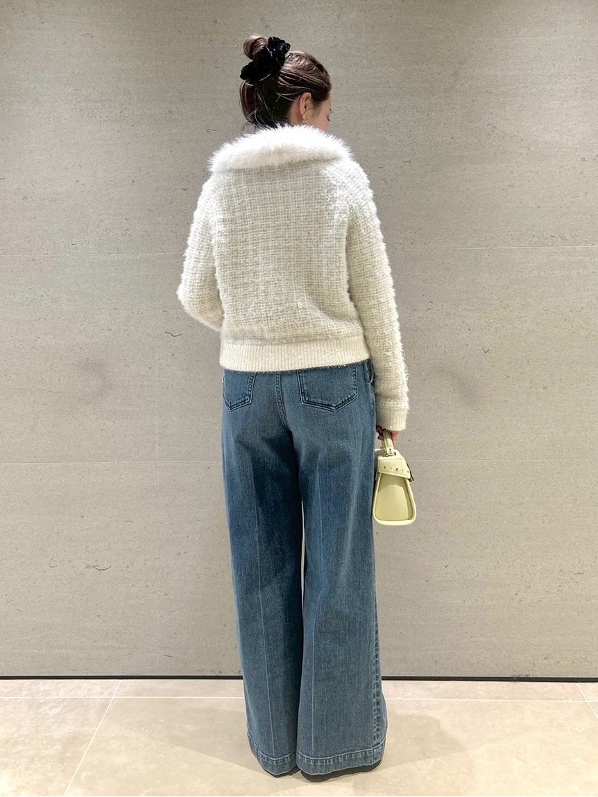 CELFORD「ファー衿付きツイードニットブルゾン」|ノーカラージャケット|