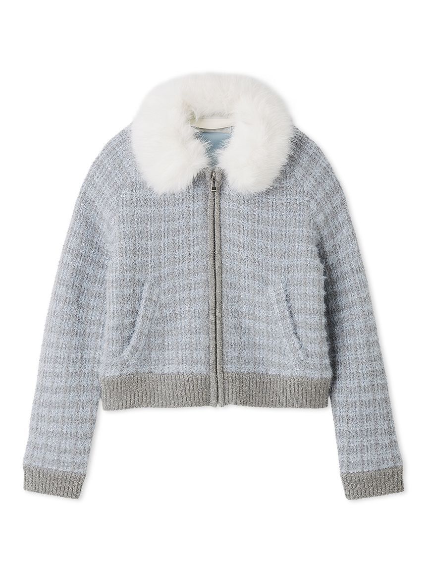 CELFORD「ファー衿付きツイードニットブルゾン」|ノーカラージャケット|