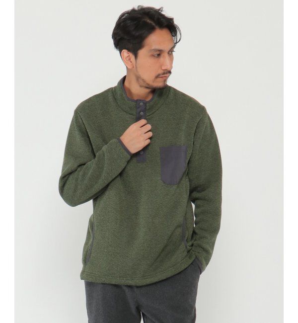 ikka「セーターフリースハーフスナッププルオーバー」|パーカー|オリーブ
