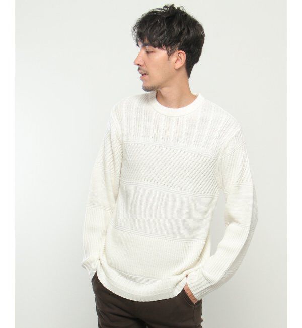 ikka「【洗濯機で洗える】ミックスジャガードニット」|プルオーバー|オフホワイト