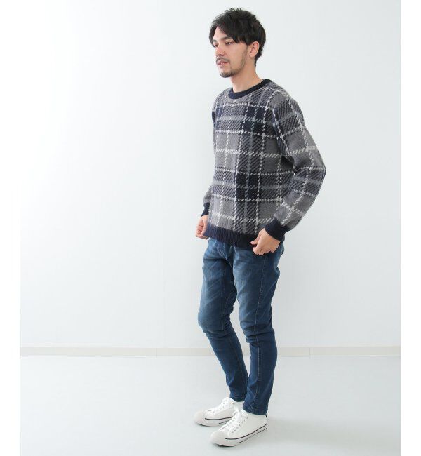 ikka「【洗える】タータンチェックニットプルオーバー」|プルオーバー|