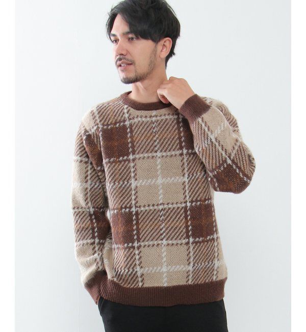 ikka「【洗える】タータンチェックニットプルオーバー」|プルオーバー|ブラウン