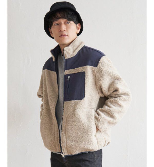 ikka「【2WAY】リバーシブル切り替えボアブルゾン」|ブルゾン・スタジャン|ベージュ