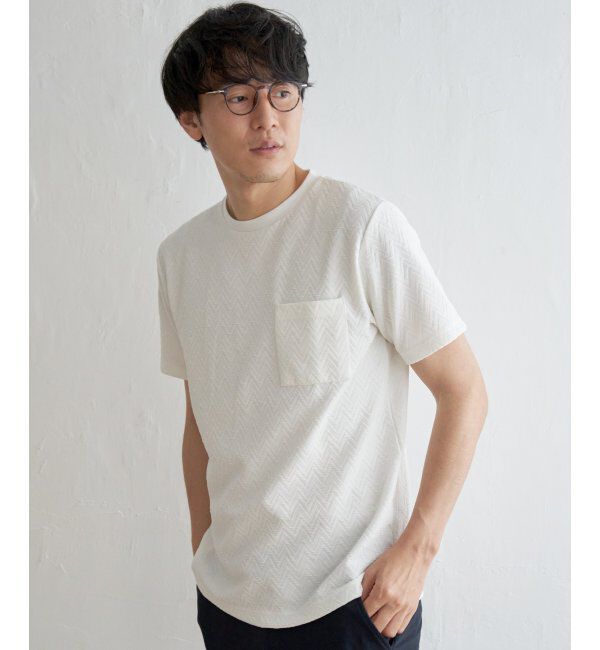 ikka「ヘリンボンフクレジャカードTシャツ」|Tシャツ・カットソー|ホワイト