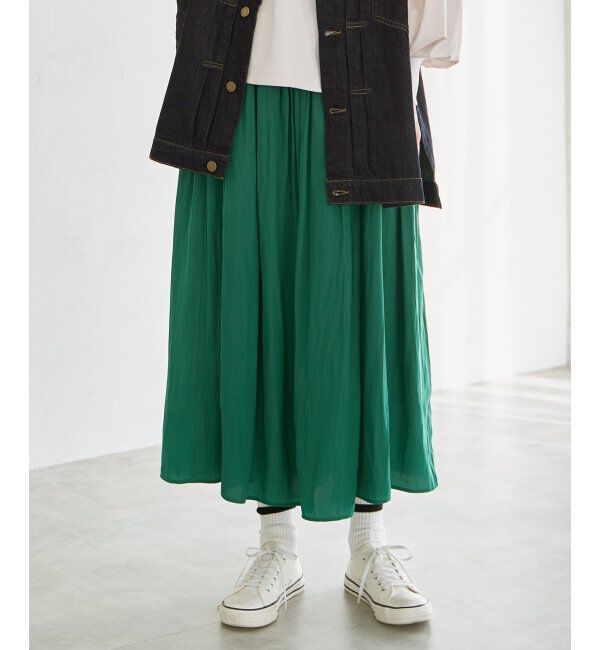 Lbc with Life「サテンギャザースカート」|スカート|グリーン