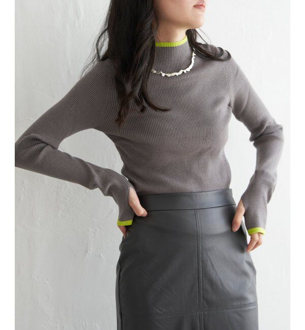 VENCE share style「ハイゲージリブ配色プルオーバー」|ニット・セーター|グレイ