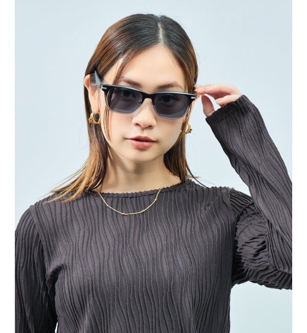  「SUNCUTGlasses/UV100%CUT サングラス レザー調 ラバーテンプル 紫外線対策 UV対策 UVカット ズレ落ち防止」|サングラス|黒3