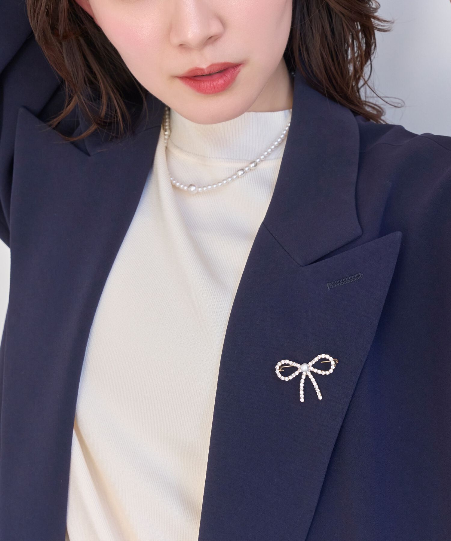 Phoebe「リボンパールビジューブローチ　ゴールド」|ブローチ・コサージュ|