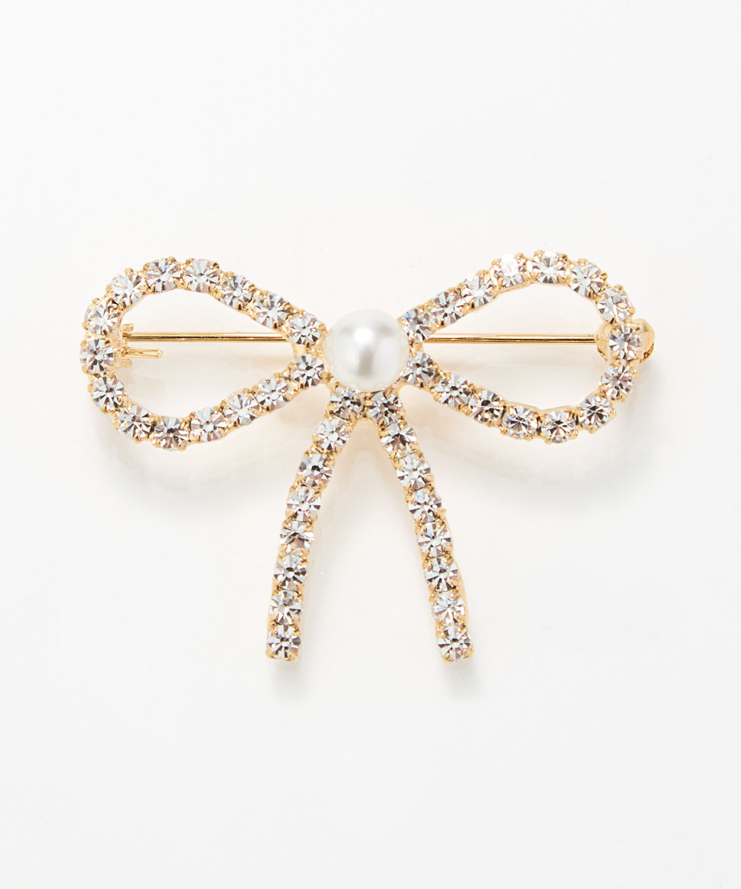 Phoebe「リボンパールビジューブローチ　ゴールド」|ブローチ・コサージュ|