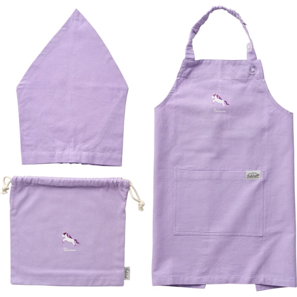 BACKYARD FAMILY「キッズ エプロン 三角巾 セット 通販 バンダナ 巾着付き 子供エプロン 三角巾セット」|その他|パープル1
