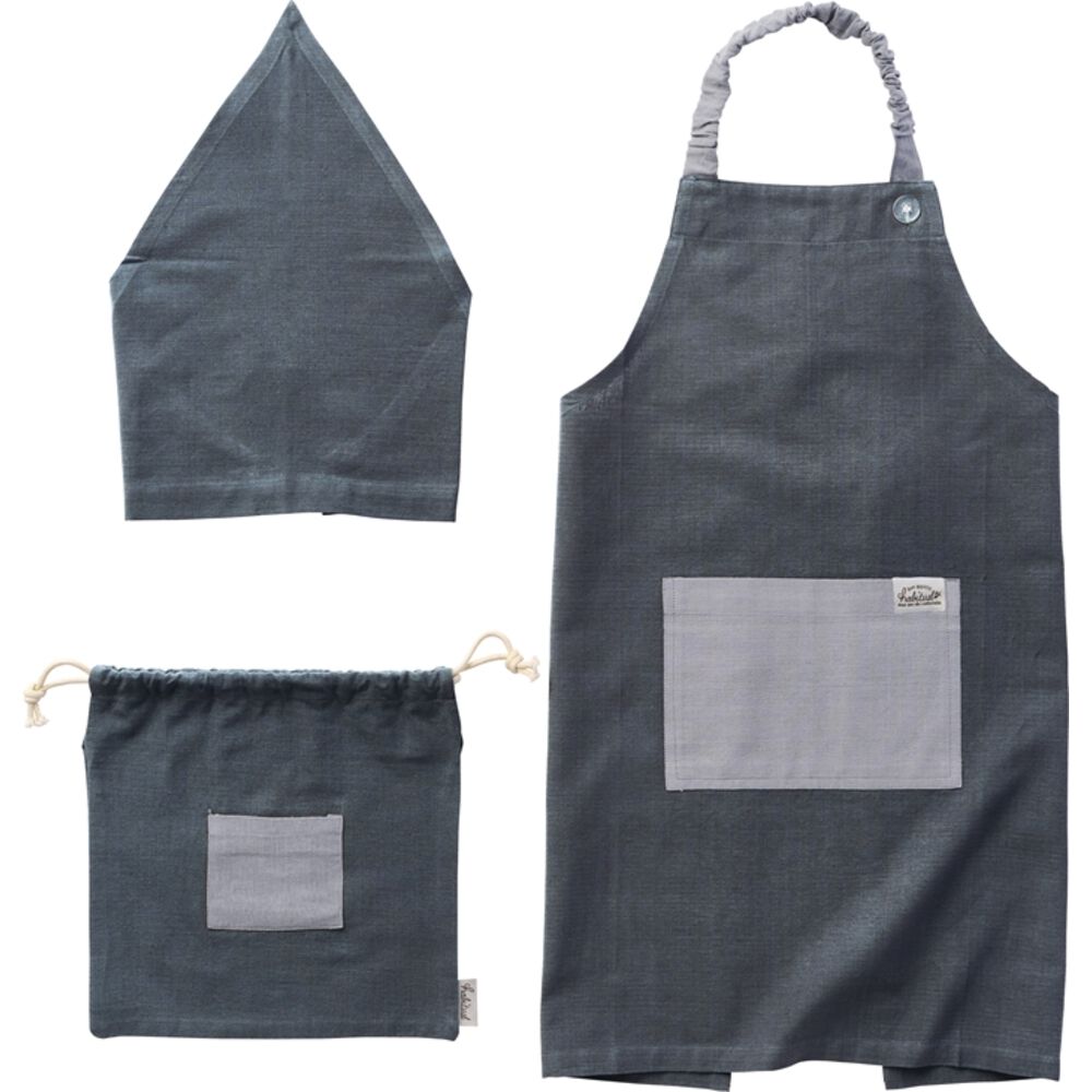 BACKYARD FAMILY「キッズ エプロン 三角巾 セット 通販 バンダナ 巾着付き 子供エプロン 三角巾セット」|その他|グレー1