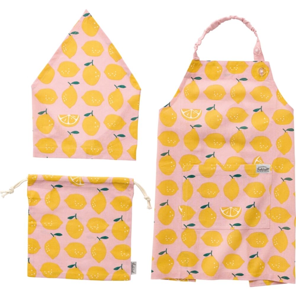 BACKYARD FAMILY「キッズ エプロン 三角巾 セット 通販 バンダナ 巾着付き 子供エプロン 三角巾セット」|その他|ピンク1