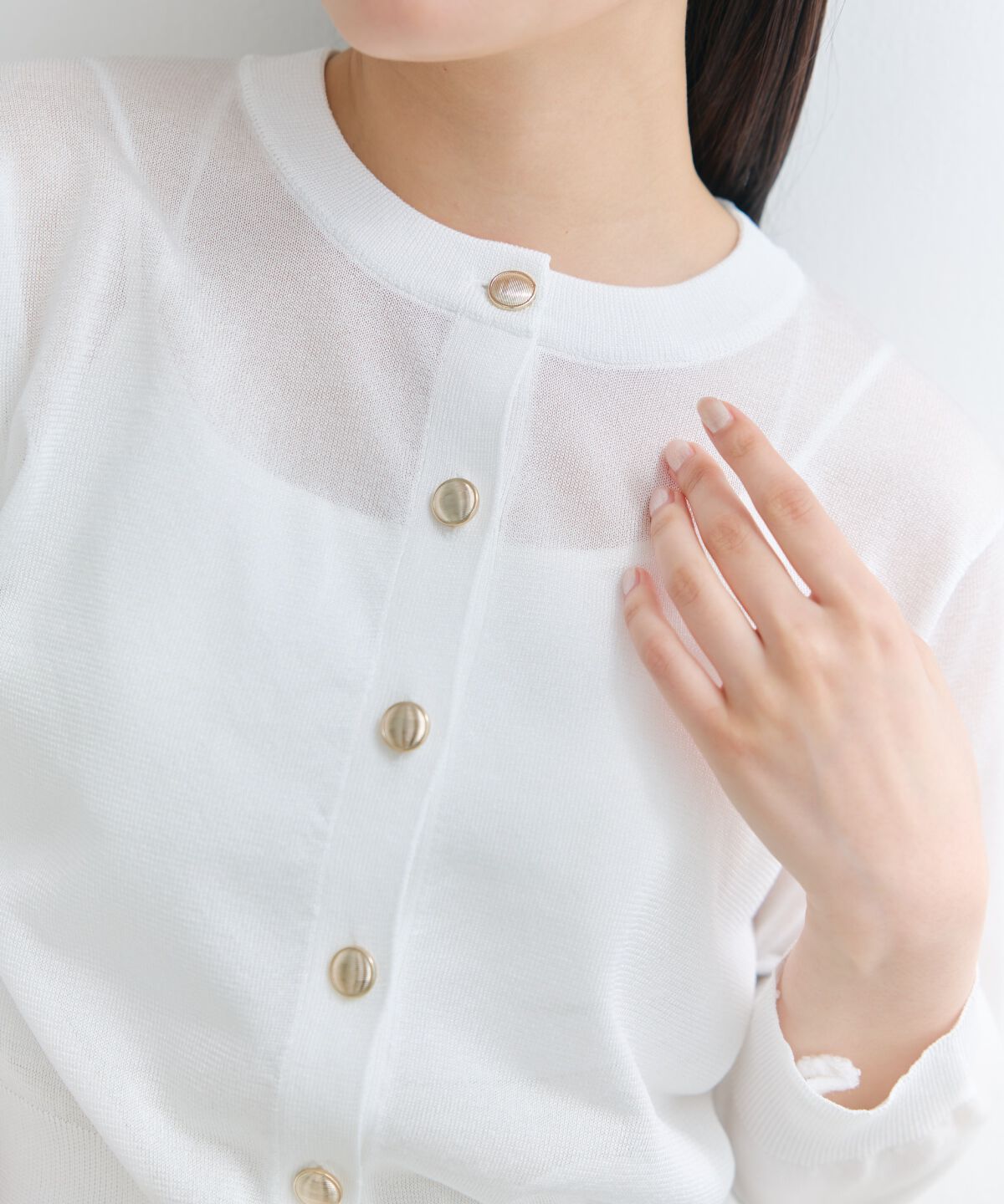 アンドクチュール「クルーネックシアーカーディガン」|カーディガン|