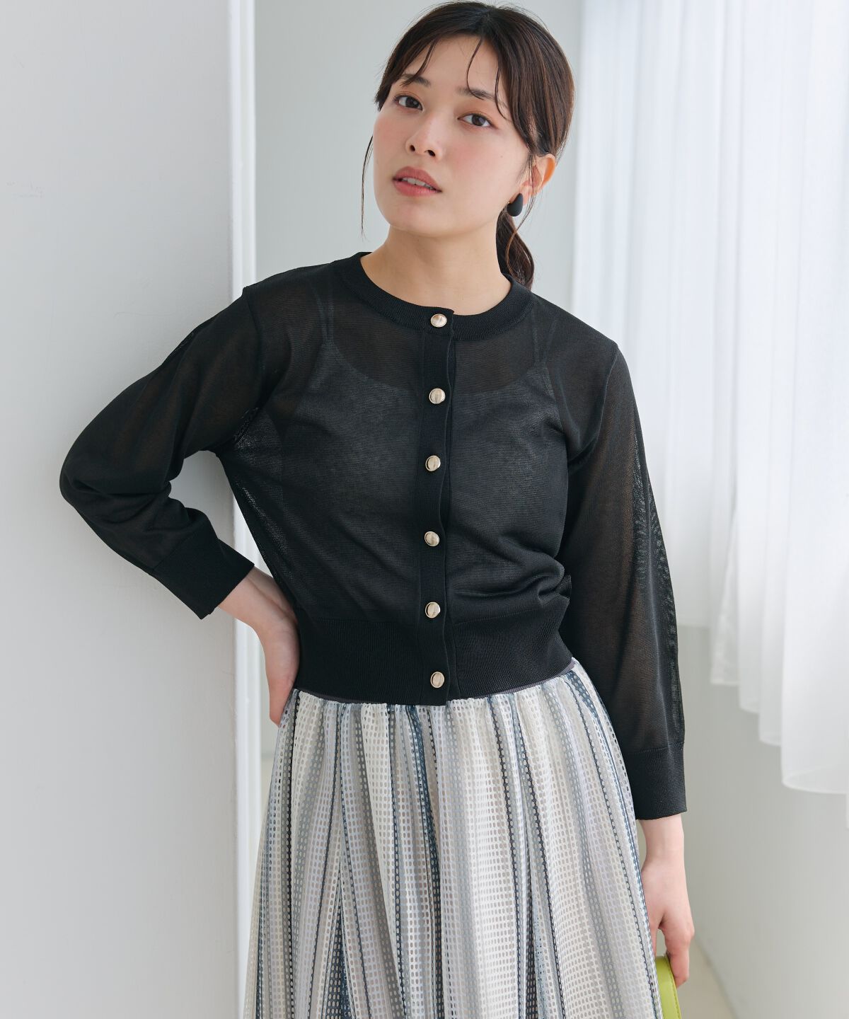 アンドクチュール「クルーネックシアーカーディガン」|カーディガン|