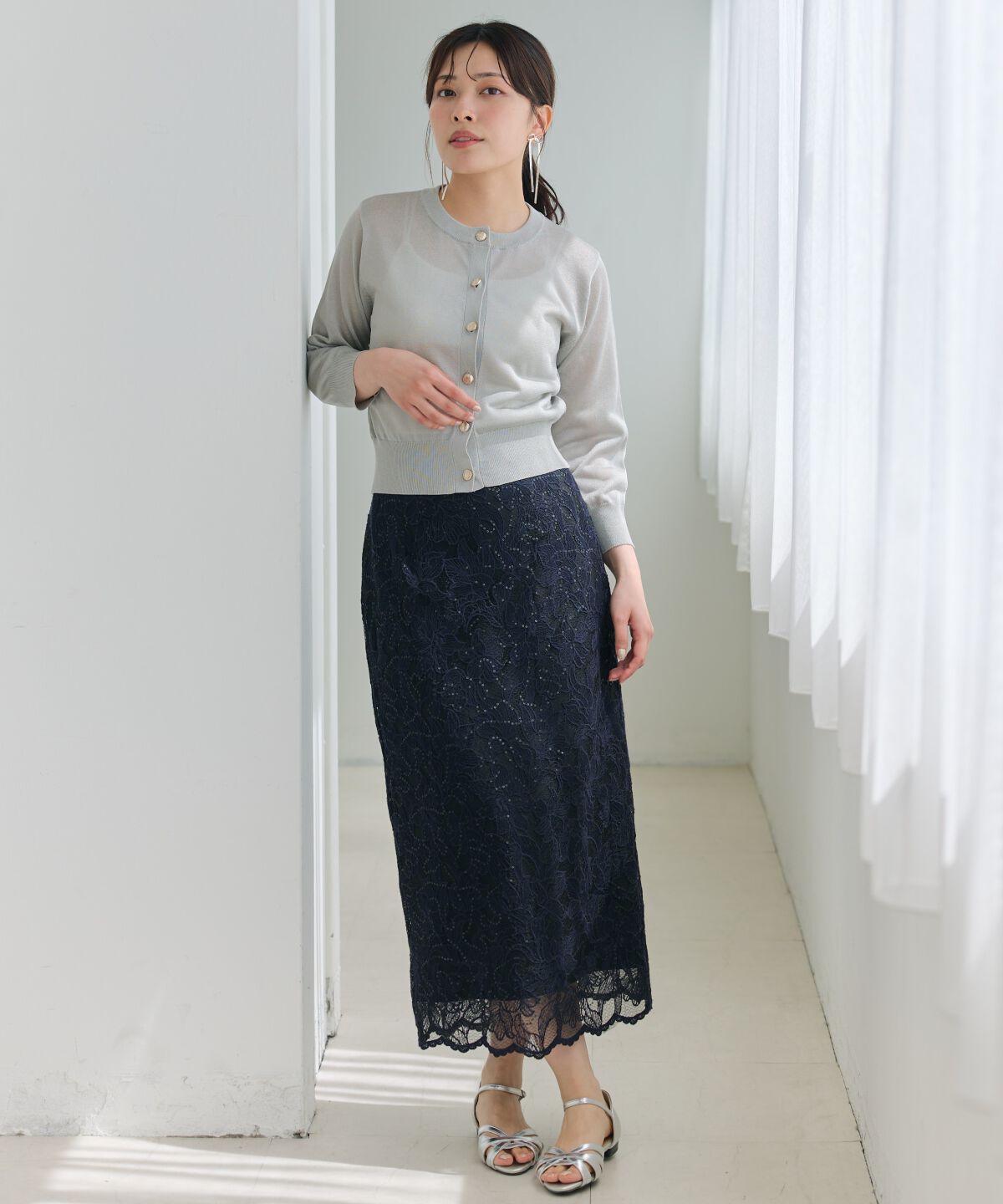 アンドクチュール「クルーネックシアーカーディガン」|カーディガン|