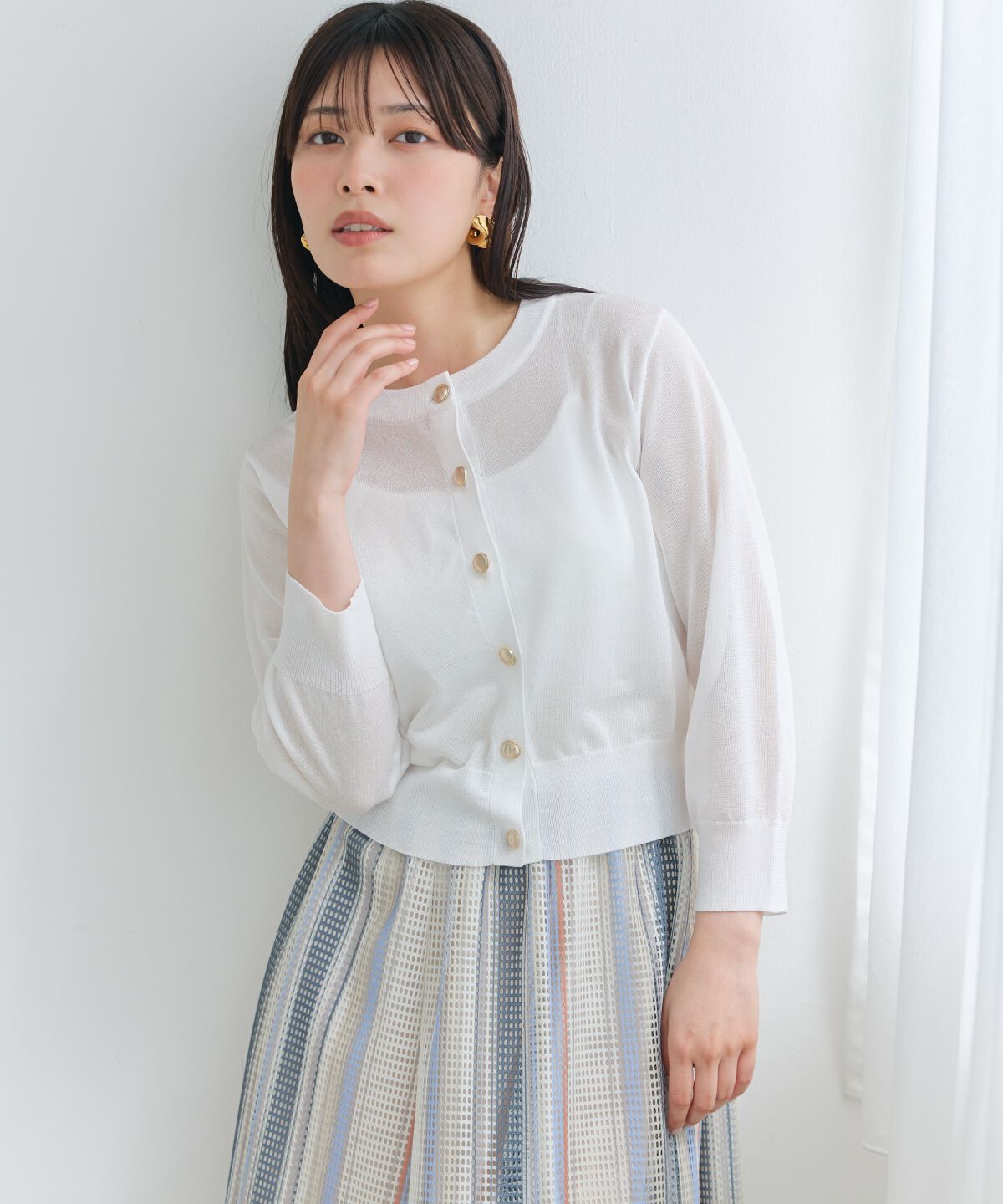 アンドクチュール「クルーネックシアーカーディガン」|カーディガン|