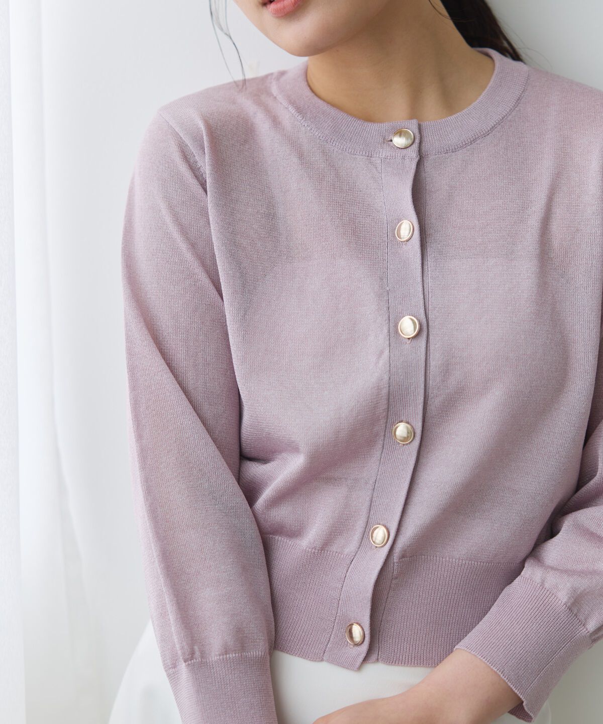 アンドクチュール「クルーネックシアーカーディガン」|カーディガン|