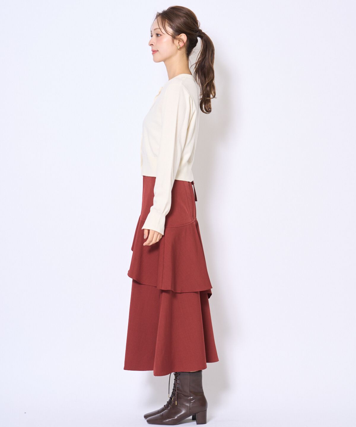 アンドクチュール「刺繍クルーネック長袖カーディガン」|カーディガン|