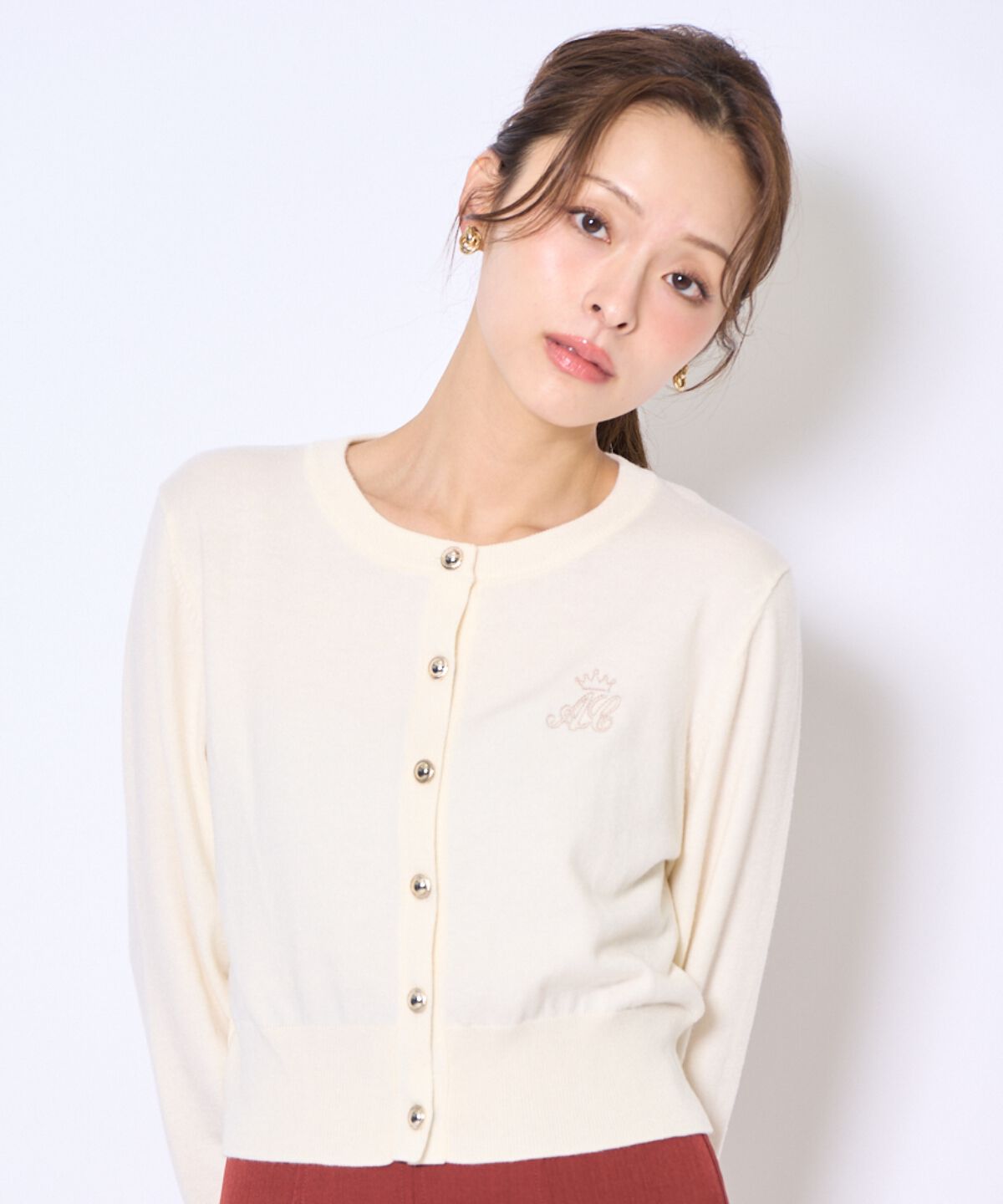 アンドクチュール「刺繍クルーネック長袖カーディガン」|カーディガン|