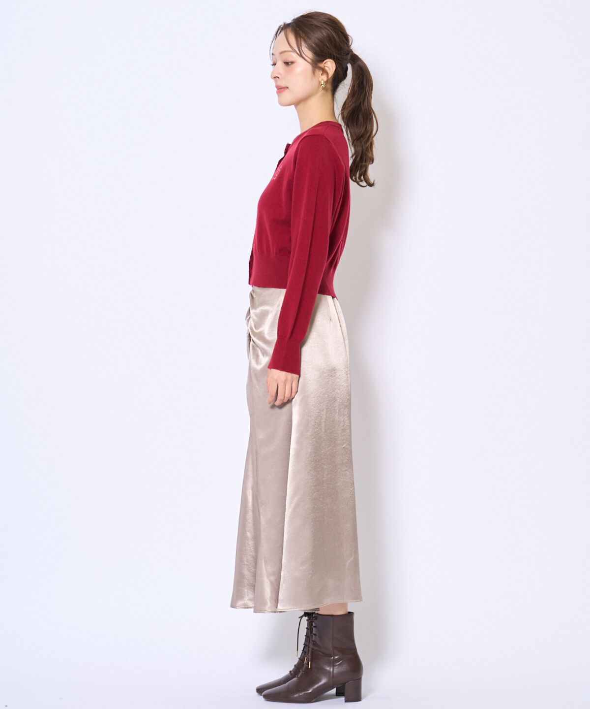 アンドクチュール「刺繍クルーネック長袖カーディガン」|カーディガン|