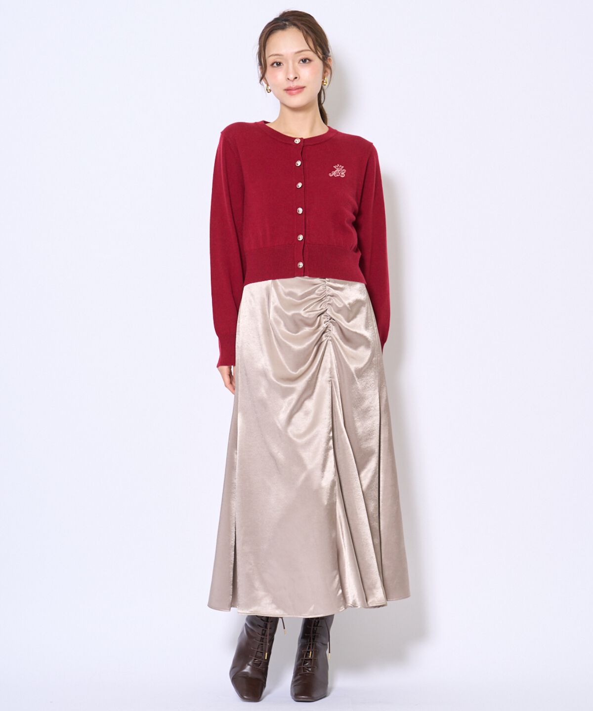 アンドクチュール「刺繍クルーネック長袖カーディガン」|カーディガン|